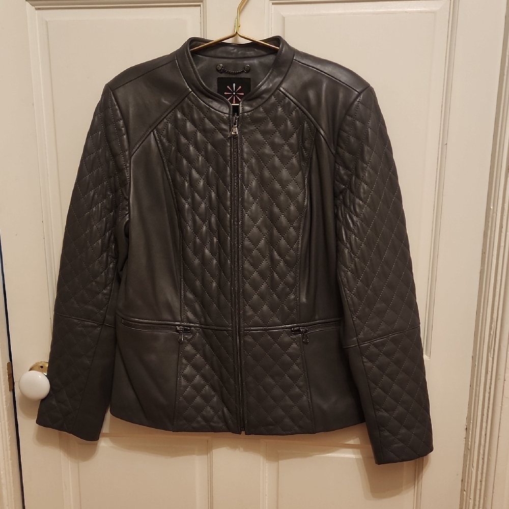 Isaac Mizrahi Charcoal Quilted Leather Jacket